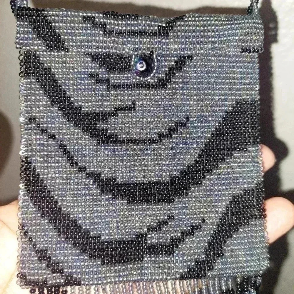 Vintage Zebra Print Full Beaded Evening Crossbody Fringe Small Bag - Picture 9 of 9